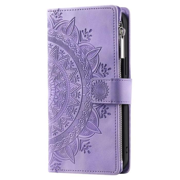 A-One Brand - iPhone 15 Plus Plånboksfodral Mandala Flower Imprinted - Lila