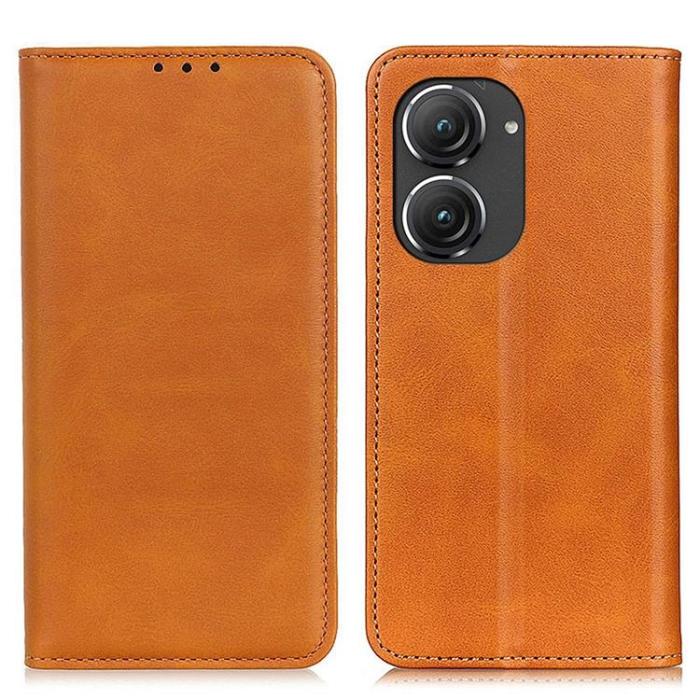 A-One Brand - Asus Zenfone 9 Plånboksfodral Äkta Läder Flip - Brun