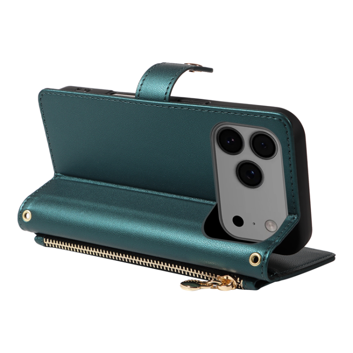 A-One Brand - iPhone 17 Pro Max Plånboksfodral Rhombus Läder - Svartgrön