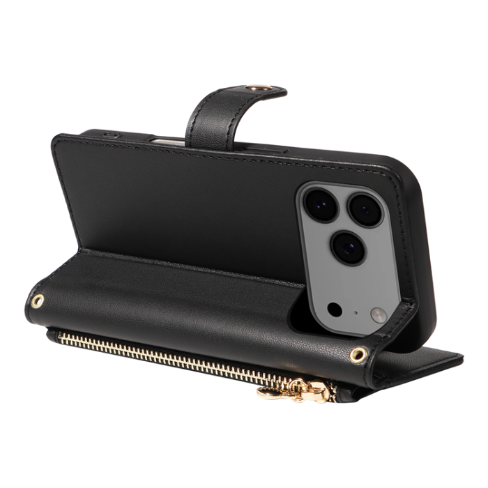 A-One Brand - iPhone 17 Pro Max Plånboksfodral Rhombus Läder - Svart