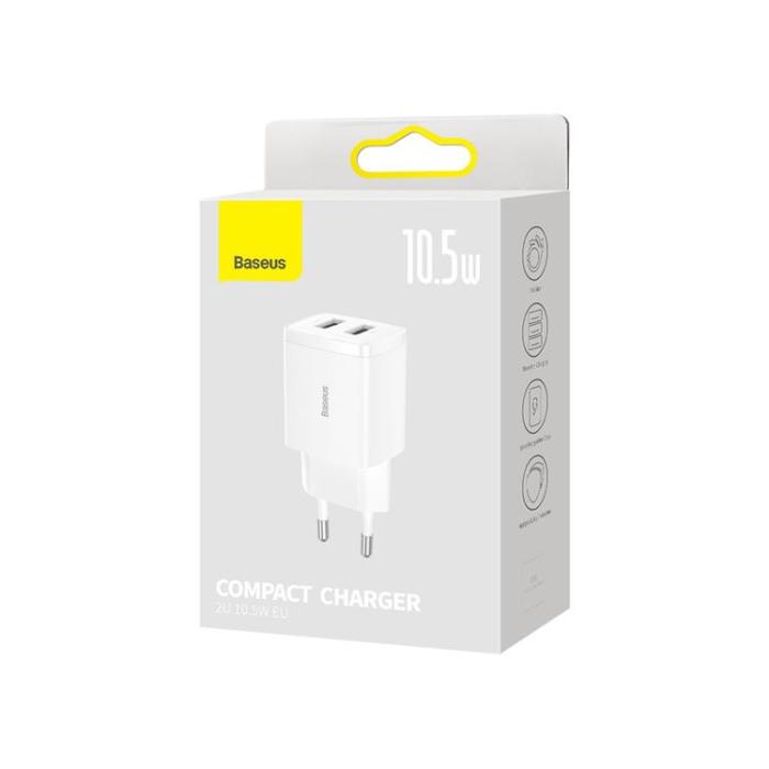 BASEUS - Baseus EU Compact Väggladdare 2x USB 10.5W - Vit