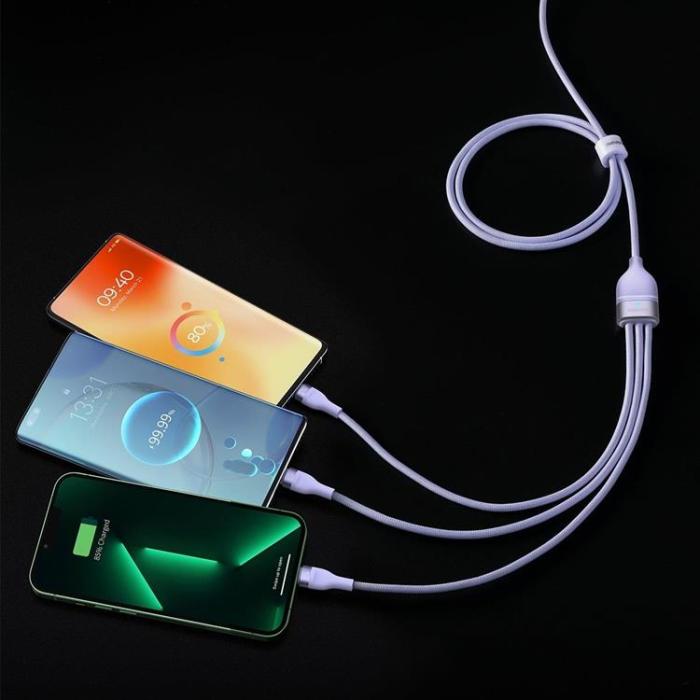 UTGATT1 - Baseus 3in1 Typ-C till microUSB Typ-C Lightning Kabel 100 W 1.5 m - Lila