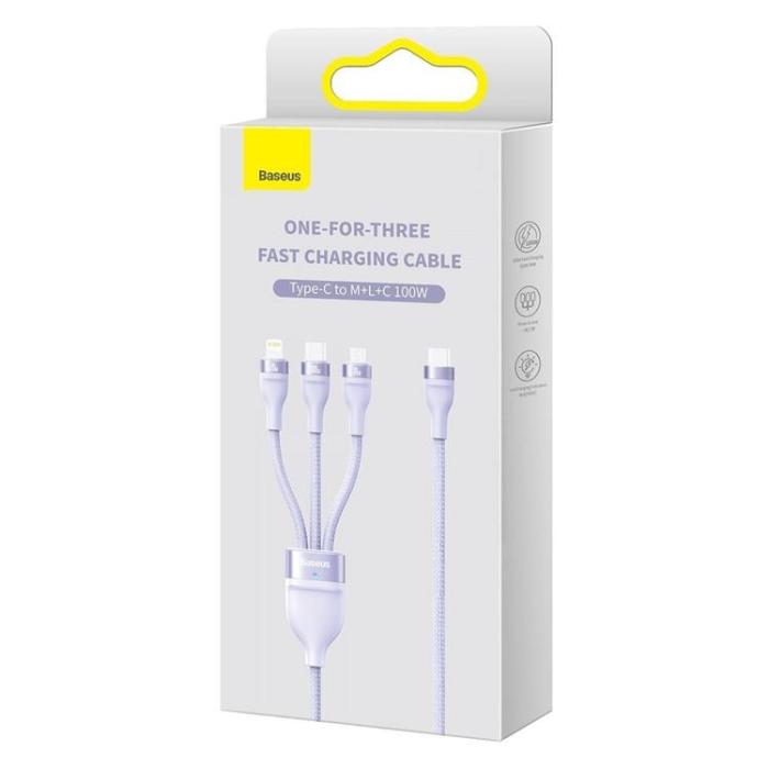 UTGATT1 - Baseus 3in1 Typ-C till microUSB Typ-C Lightning Kabel 100 W 1.5 m - Lila