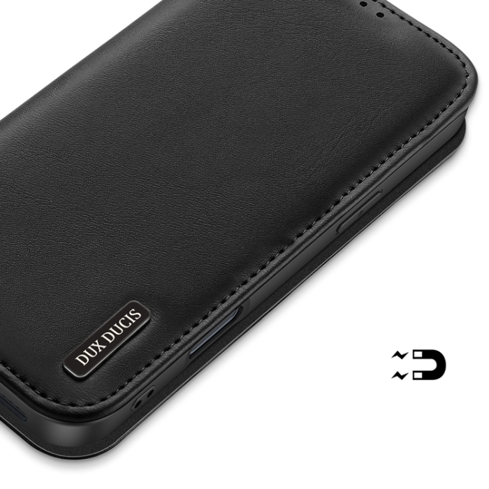 Dux Ducis - Dux Ducis iPhone 16 Pro Max Plånboksfodral Äkta Läder Hivo - Svart