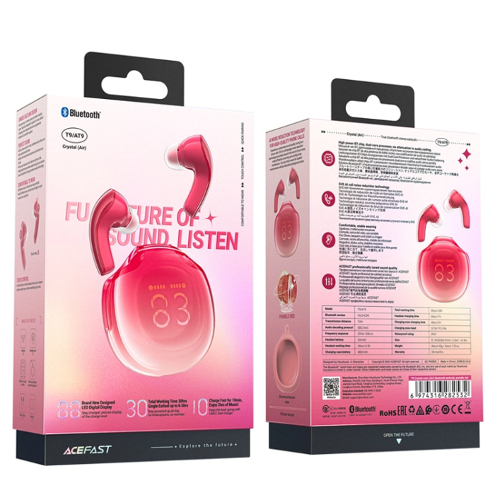 Acefast - Acefast T9 Bluetooth 5.3 In-Ear Trådlösa Hörlurar - Röd