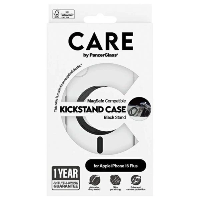 PanzerGlass - CARE By PanzerGlass iPhone 16 Plus Mobilskal MagSafe Kickstand - Svart