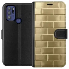 Gustaf - Pl&aring;nboksfodral till Motorola Moto G60S med Gyllene Murstenar