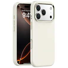 A-One Brand - iPhone 17 Pro Max Mobilskal med Metall Linsbåge Liquid Silikon - Vit
