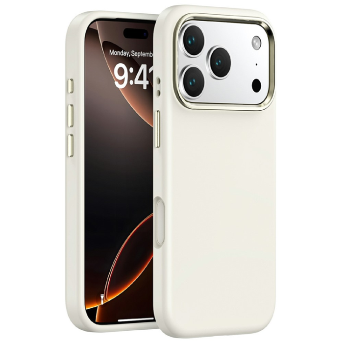 A-One Brand - iPhone 17 Pro Max Mobilskal med Metall Linsbåge Liquid Silikon - Vit