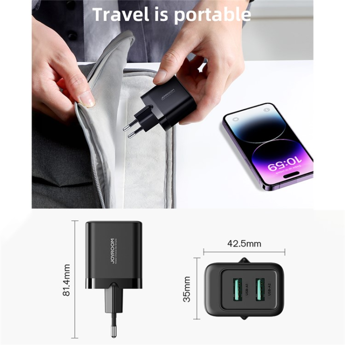 Joyroom - JOYROOM Väggladdare 2x USB-A 2.4A JR-TCN01 EU - Svart