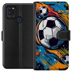 Gustaf - Pl&aring;nboksfodral till Samsung Galaxy A21s med Fotbollar