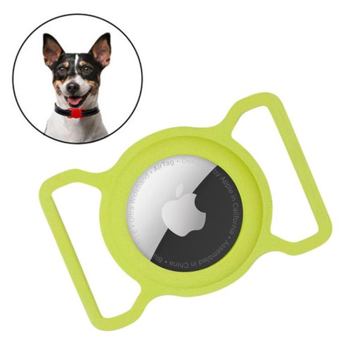 UTGATT5 - Silicone Pet Dog Cat Collar Skal Apple AirTag - Grön
