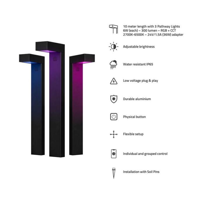 HOMBLI - HOMBLI Smart Gångbelysning 3-pack RGB CCT Svart
