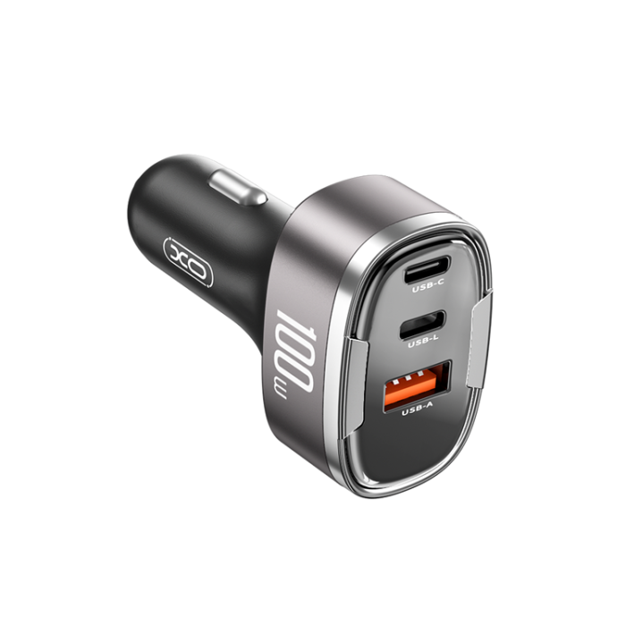 XO - XO Billaddare USB-C/USB-A/Lightning 100W PD QC 3.0 - Grå