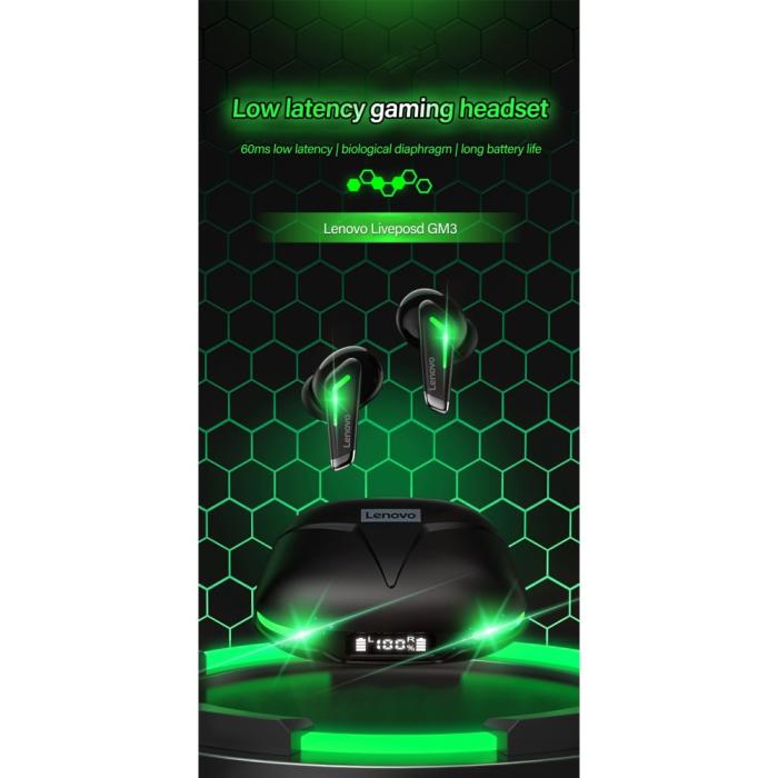 Lenovo - LENOVO GM3 TWS LED Bluetooth Trådlösa Hörlurar - Svart
