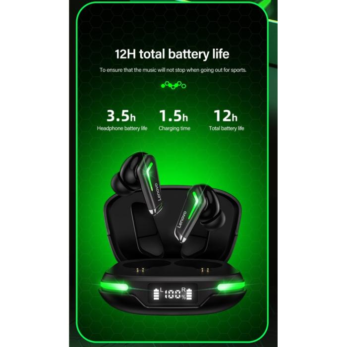 Lenovo - LENOVO GM3 TWS LED Bluetooth Trådlösa Hörlurar - Svart