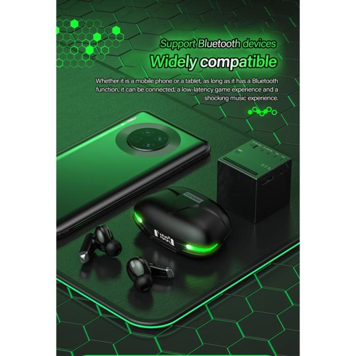 Lenovo - LENOVO GM3 TWS LED Bluetooth Trådlösa Hörlurar - Svart