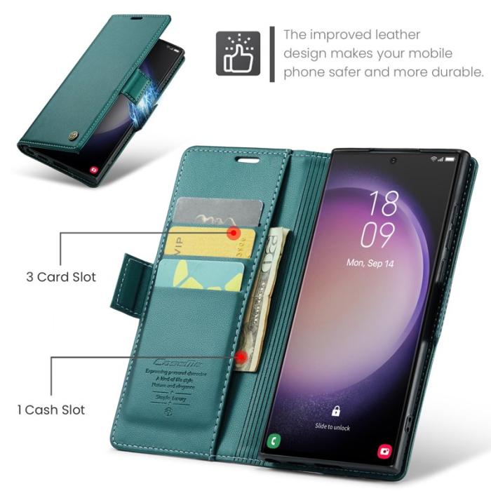 Caseme - CASEME Samsung Galaxy S24 Ultra Plånboksfodral Konstläder RFID-Skydd Grön