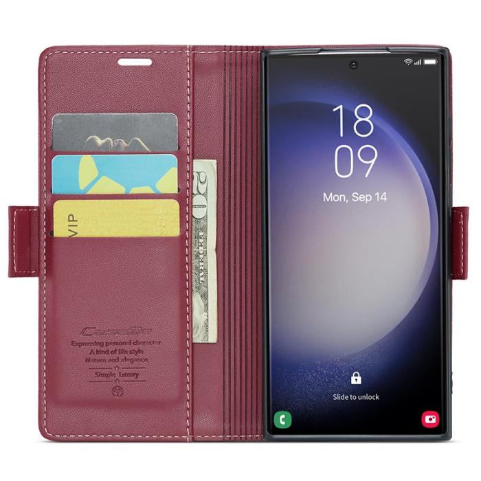 Caseme - CASEME Samsung Galaxy S24 Ultra Plånboksfodral Konstläder RFID-Skydd Röd