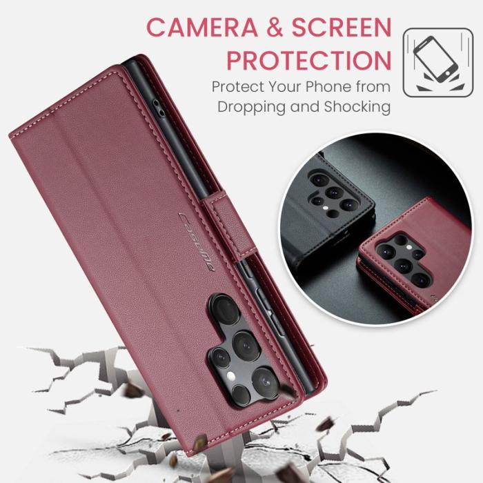 Caseme - CASEME Samsung Galaxy S24 Ultra Plånboksfodral Konstläder RFID-Skydd Röd