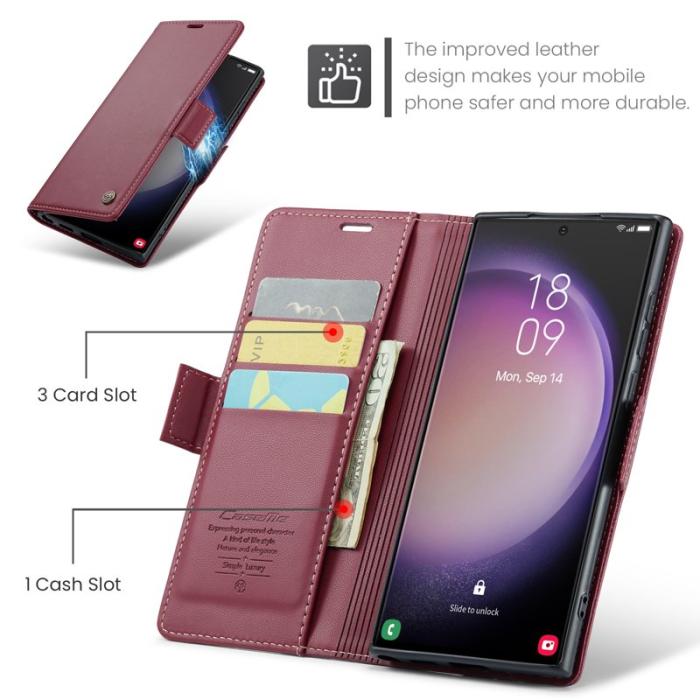 Caseme - CASEME Samsung Galaxy S24 Ultra Plånboksfodral Konstläder RFID-Skydd Röd