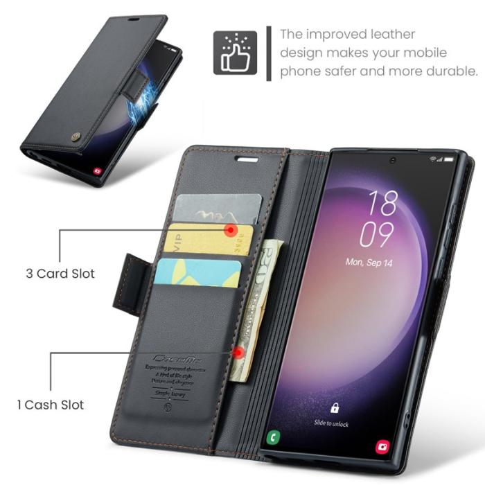 Caseme - CASEME Samsung Galaxy S24 Ultra Plånboksfodral Konstläder RFID-Skydd Svart