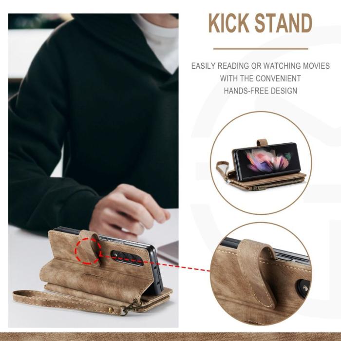 Caseme - CASEME Konstläder Plånboksfodral för Samsung Galaxy Z Fold4 5G - Brun