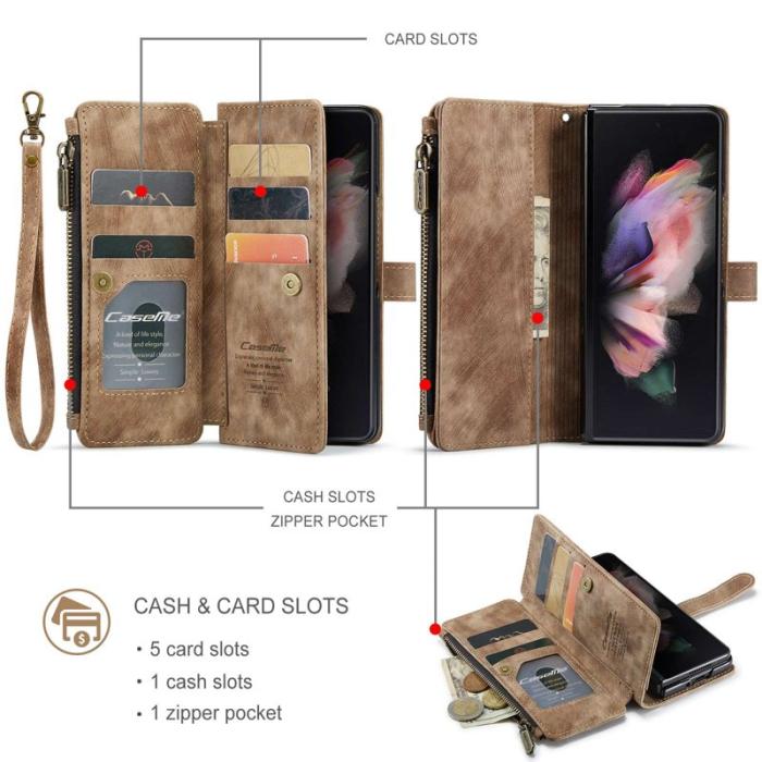 Caseme - CASEME Konstläder Plånboksfodral för Samsung Galaxy Z Fold4 5G - Brun