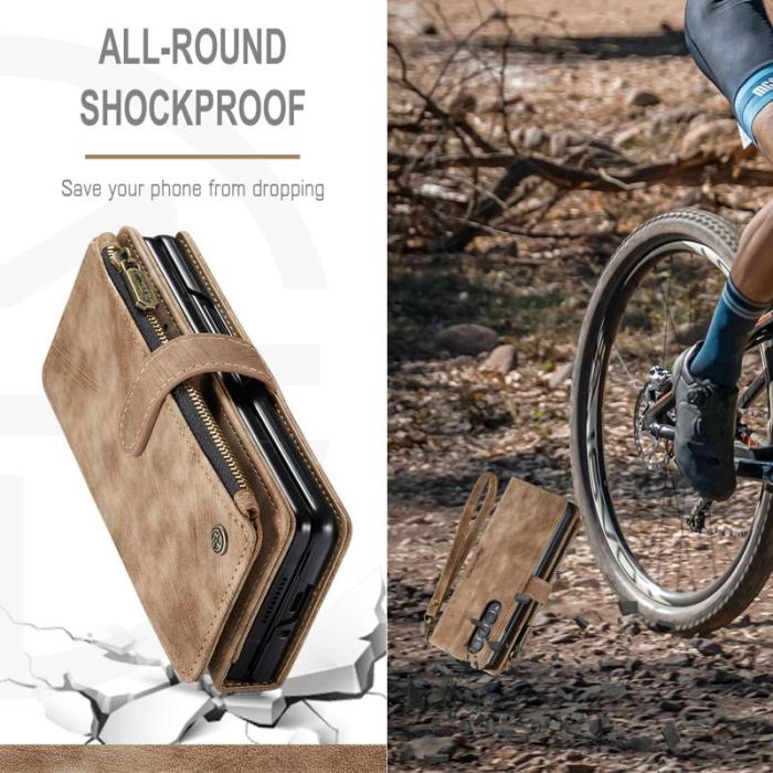 Caseme - CASEME Konstläder Plånboksfodral för Samsung Galaxy Z Fold4 5G - Brun