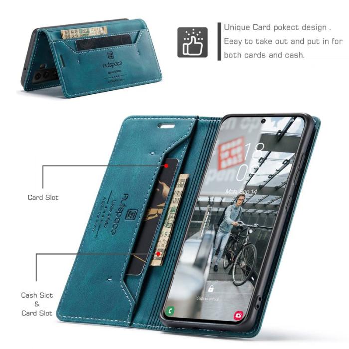 AUTSPACE - AUTSPACE A01 Plånboksfodral för Samsung Galaxy S21 FE 5G Konstläder - Blå