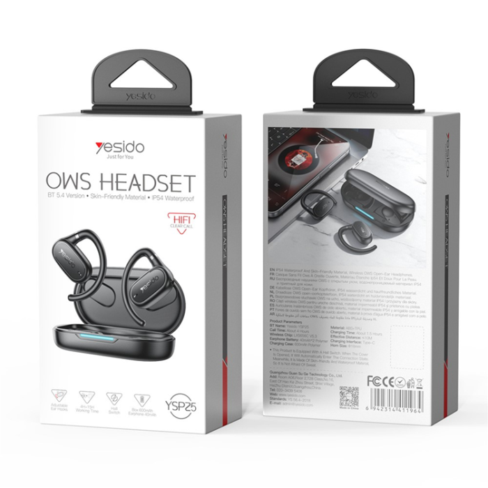 Yesido - YESIDO Bluetooth Trådlösa Hörlurar Open-ear YSP25 - Svart