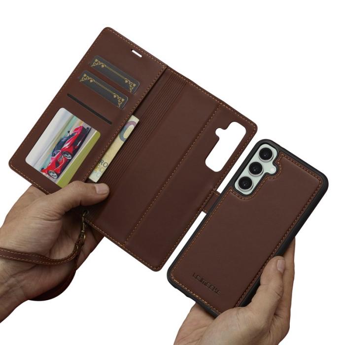 LC.imeeke - LC.IMEEKE L2 Series Samsung Galaxy A17 Plånboksfodral Konstläder - Brun