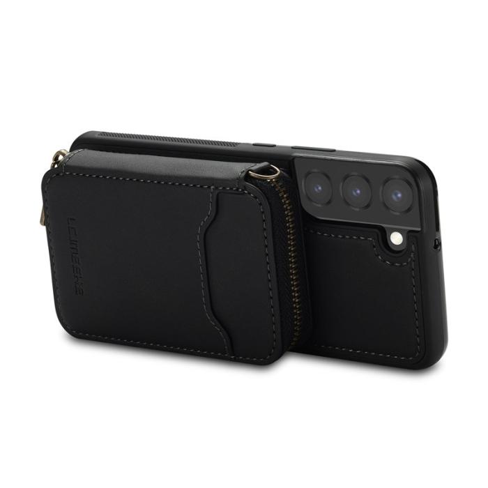 LC.imeeke - LC.IMEEKE L6 för Samsung Galaxy S21 FE 5G Konstläder Plånboksfodral - Svart
