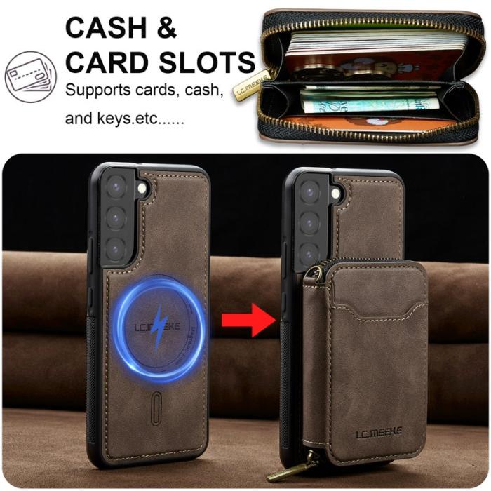LC.imeeke - LC.IMEEKE L6 för Samsung Galaxy S22 5G Plånboksfodral Konstläder - Brun