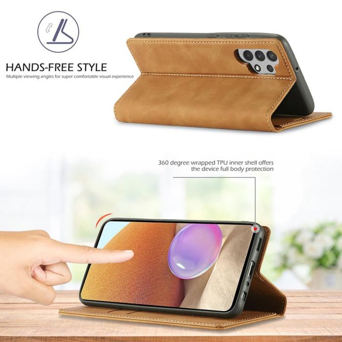 LC.imeeke - LC.IMEEKE Samsung Galaxy A32 5G Plånboksfodral Konstläder - Brun