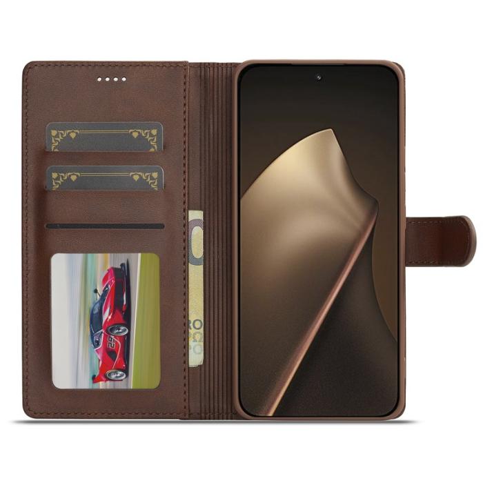LC.imeeke - LC.IMEEKE Xiaomi 15T Plånboksfodral Konstläder Ställ - Brun