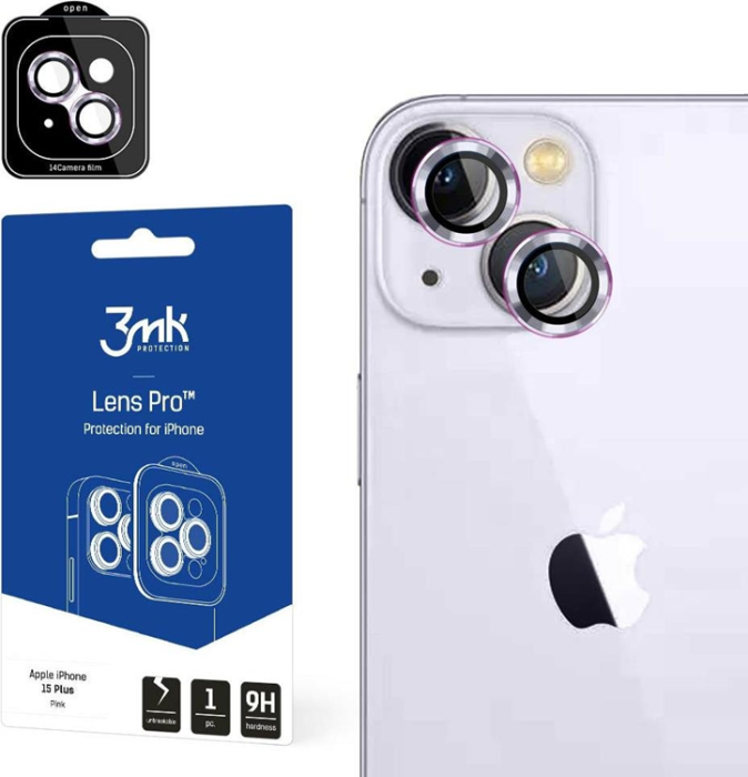 3MK - 3MK iPhone 15 Plus härdat glas Kameraskydd - Rosa