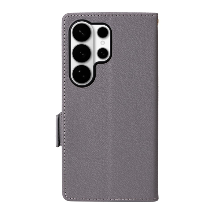 A-One Brand - Galaxy S26 Ultra Plånboksfodral Litchi Läder med Rem - Grå