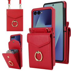 A-One Brand - Galaxy Z Flip7 Plånboksfodral Litchi med Axelrem - Röd
