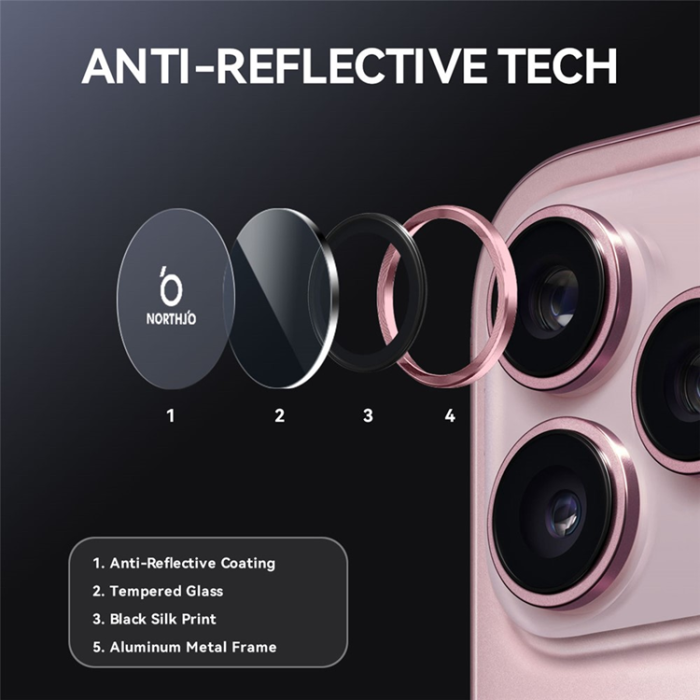 NORTHJO - Northjo iPhone 17 Pro/17 Pro Max Härdat Glas Kameraskydd - Rosa