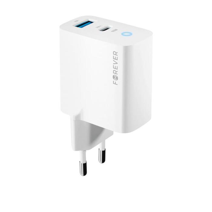 Forever - Forever GaN Väggladdare 1x USB-C 1x USB 65W TC-06-65AC - Vit