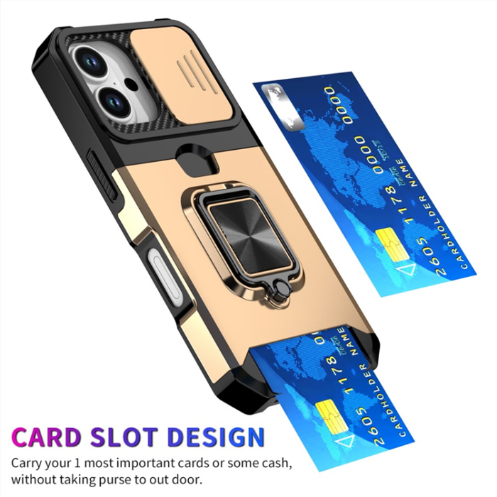 A-One Brand - iPhone 17 Mobilskal Slide Lens Lid med Kortfack - Guld