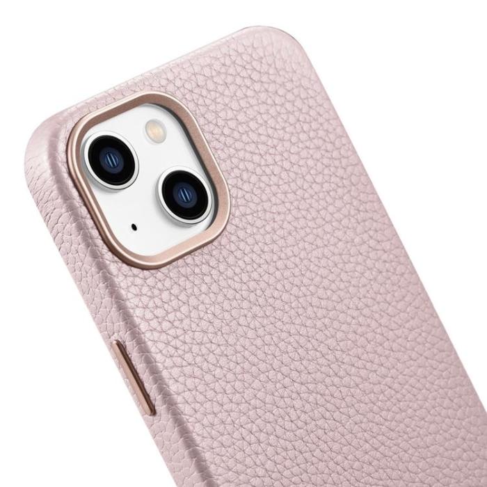 ICARER - iCarer iPhone 14 Plus Skal Magsafe Äkta Läder Litchi Premium - Rosa