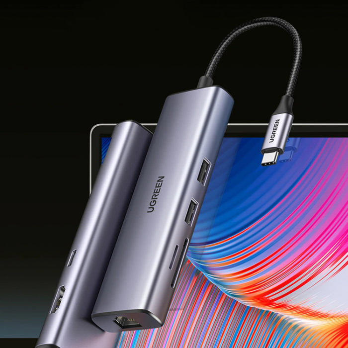 Ugreen - Ugreen HUB 100W USB-C Till HDMI, RJ45, USB-C, SD/TF Kortläsare, USB-A 3.0