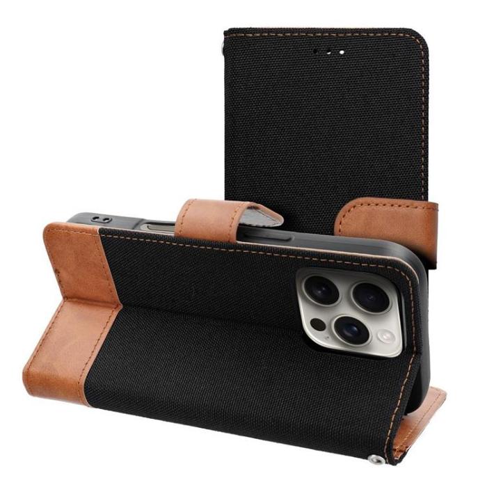 OEM - iPhone 16 Pro Max Plånboksfodral Jeans - Svart