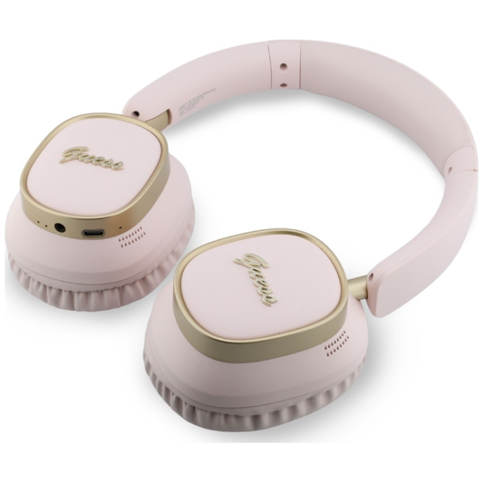 Guess - Guess On-Ear Hörlurar Bluetooth ENC Rectangle Metal Script - Rosa