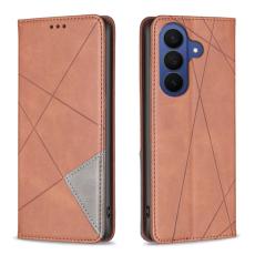 OEM - Samsung Galaxy S26 Plus Skal Geometrisk Pr&auml;gling &Auml;kta L&auml;der - Brun