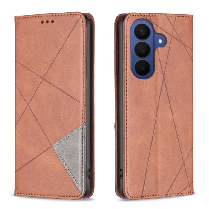 OEM - Samsung Galaxy S26 Plus Skal Geometrisk Prägling Äkta Läder - Brun