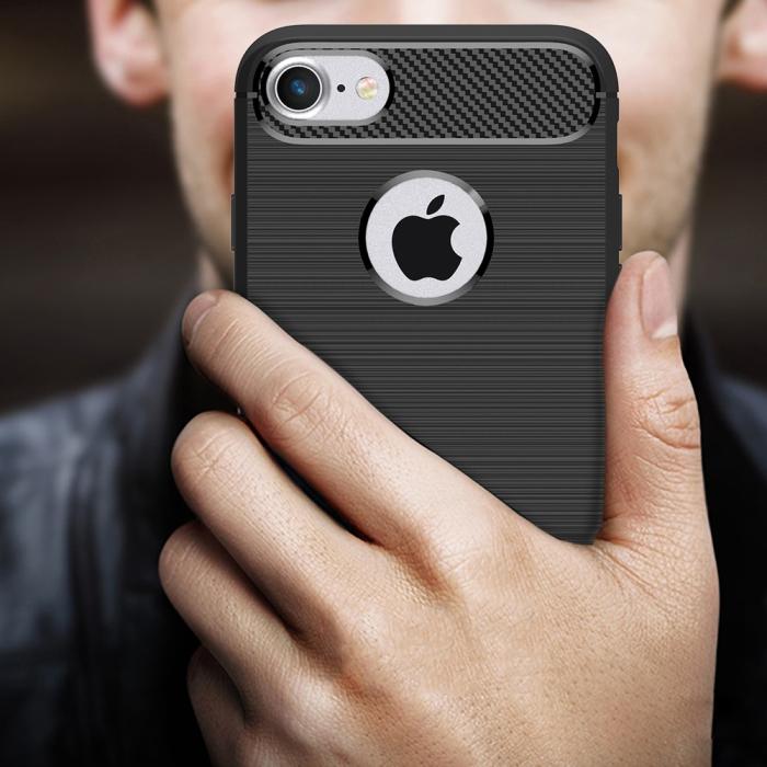 A-One Brand - Carbon Fiber Brushed Mobilskal iPhone 7/8/SE 2020 - Blå