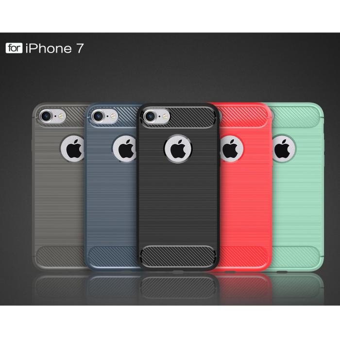 A-One Brand - Carbon Fiber Brushed Mobilskal iPhone 7/8/SE 2020 - Blå